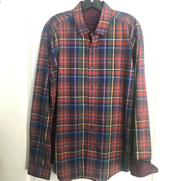 BUGATCHI Plaid Long Sleeve Shirt, L - Picture 2 of 7